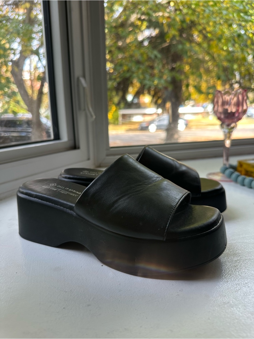 Call It Spring Black Platform Slide Mules